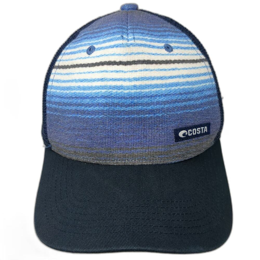 Costa Del Mar Trucker Hat Blue One Size Snapback Mesh Back Striped Fishing Hat